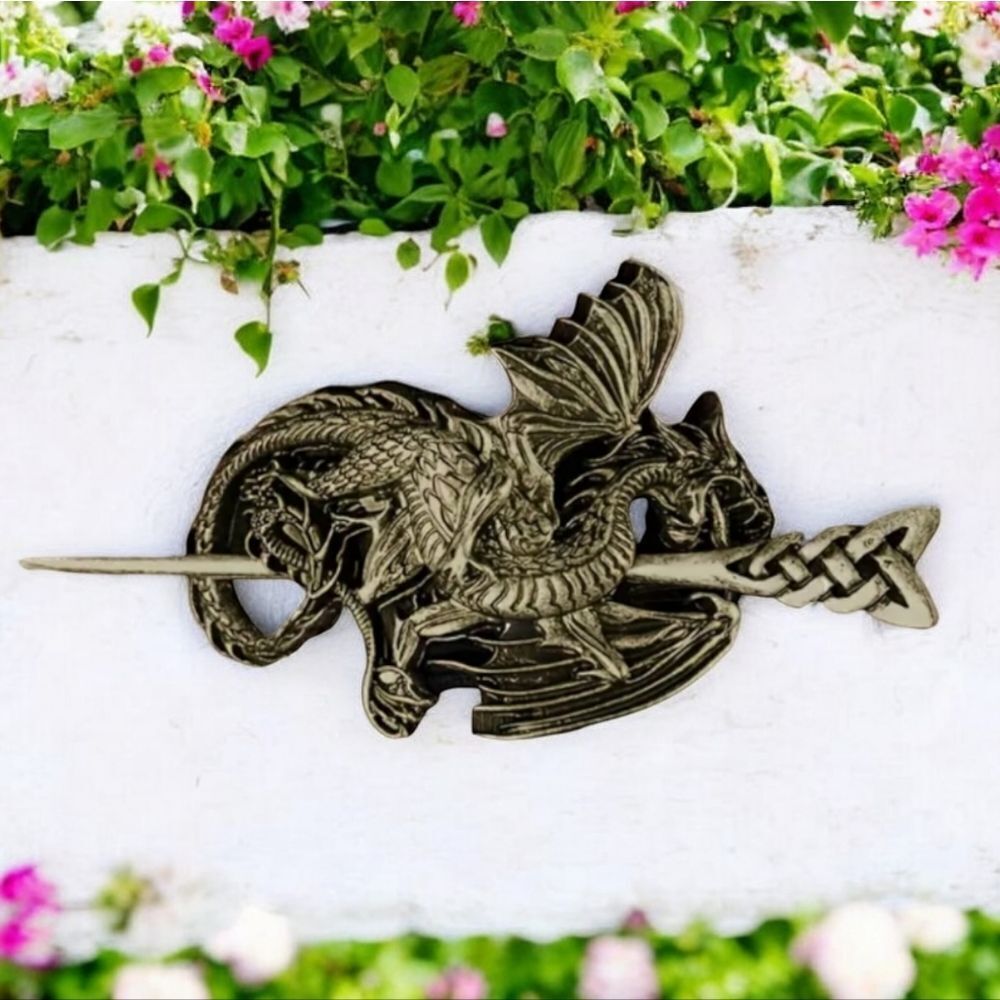 Wyvern Dragon Hair Stick Barrette Bronze Nordic Myth Viking Fantasy Twist Clip
